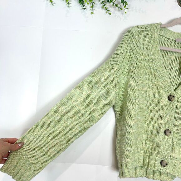 NWT Loft Sweater Womens Small Lime Green Marled Knit Cardigan Cropped Button Up - Picture 13 of 13